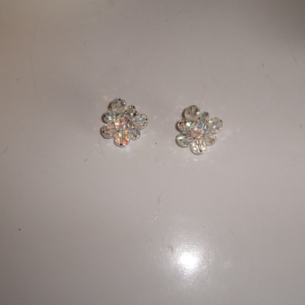 Vintage clip earrings aurora borealis clusters